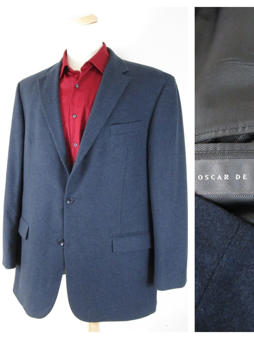Oscar De La Renta Gray Navy Wool Cashmere Sport Coat Jacket Size 48L